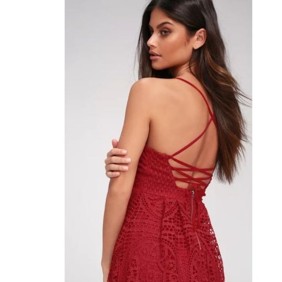 Lulus Real Life Dream Berry Red Lace Midi Dress - Picture 2 of 7